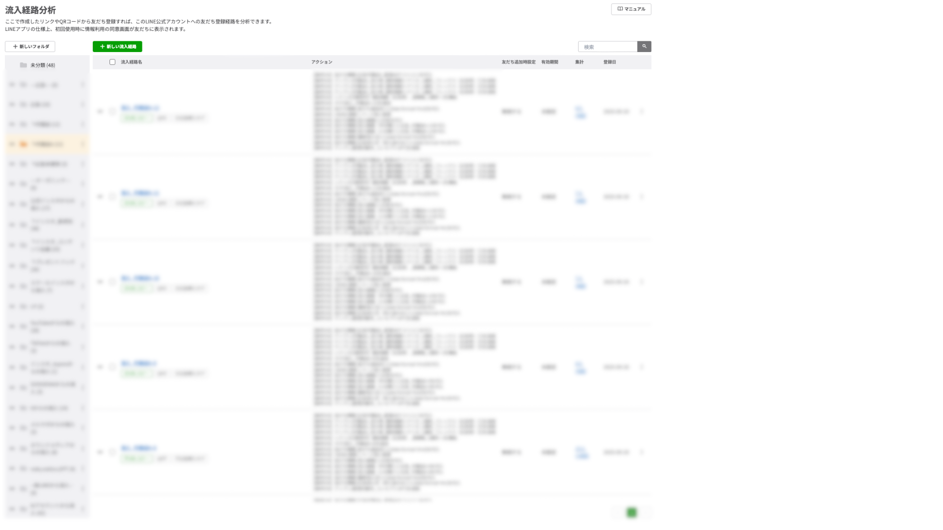 運用しているアカウントの流入経路管理画面
